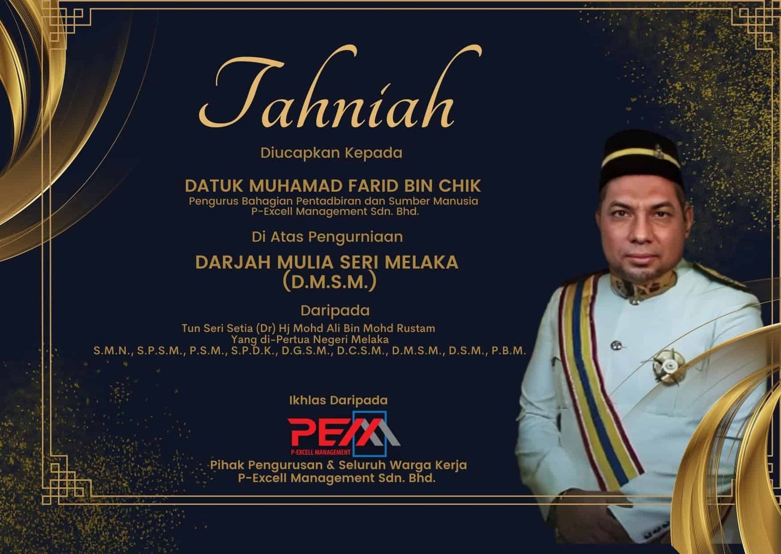 Tahniah Atas Pengurniaan Darjah Mulia