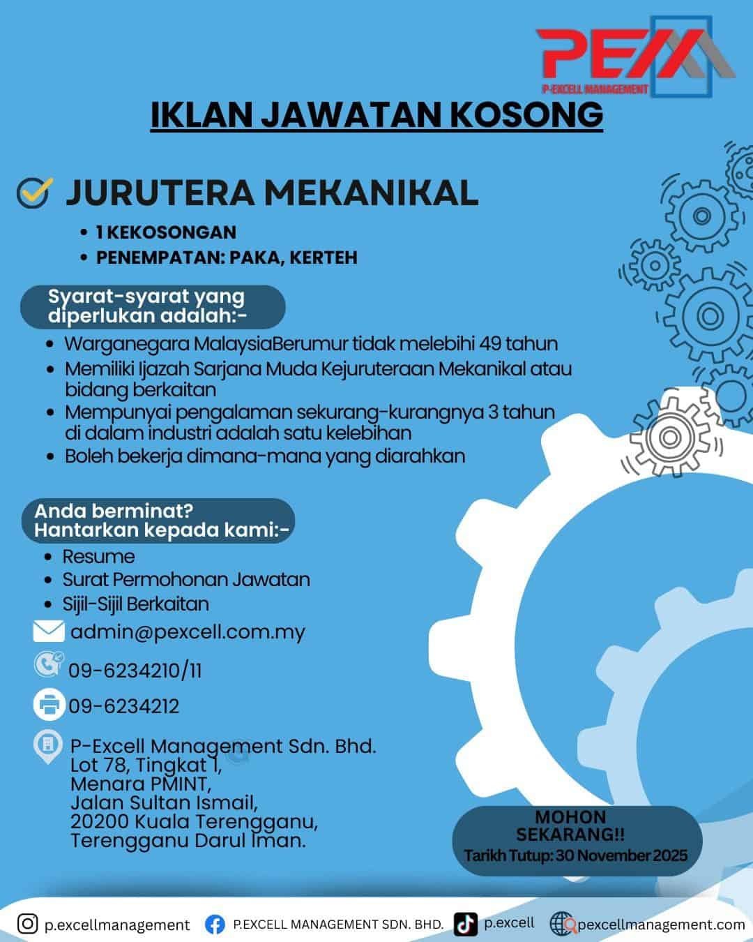 Jawatan Kosong – Jurutera Mekanikal